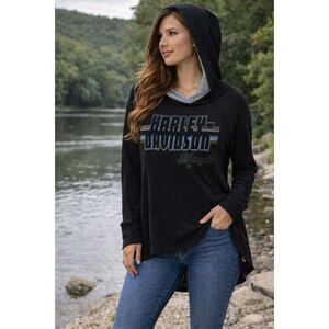 Harley Davidson Hoodie Size XL Black High Low Lightweight Pullover #9